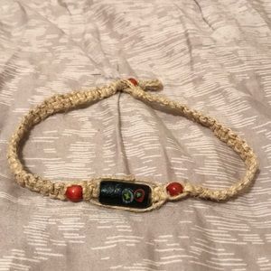 Hemp choker, glass and wooden beads